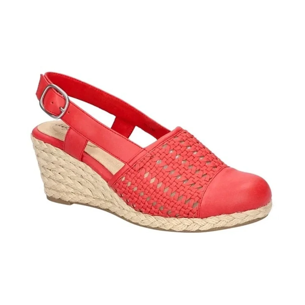 Easy Street Womens Taffy Espadrille Wedges Size 9WW Red Slingback Knit  Textile